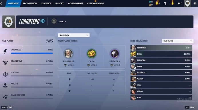 OW353//Ranked Ready 50 Wins 7 Loot Boxes Free Name Change