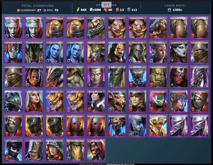 1300+ Days Nekhret Kalvalax Ithos Ninja 27Legend/70Epic/8.2k Gems/95k EN Tatura Lyssandra Yakarl Cleopterix Elegaius Artak [TOP]