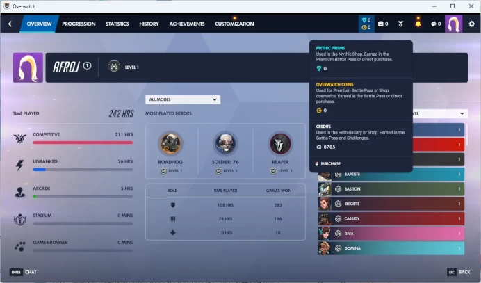4305 COMPETITIVE POIN / 1 Gold Weapons / Overwatch 2 / Full Mail Access / see the picture / Please Read Description / lmtxc