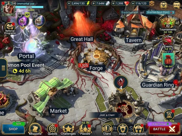 RSL735: LV100 - Power 13,68M - 2 mythic - 126 Champions LV 60 - 149 legend - 21 void