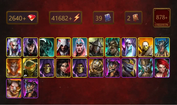 [STARTER]Lilitu+Bayek+Visix+Alice+Xenomorph+Ezio+Loki+Rathalos+Vallaryn the Equalizer+Leminisi+Artak+Scyl+Wukong+40Epics