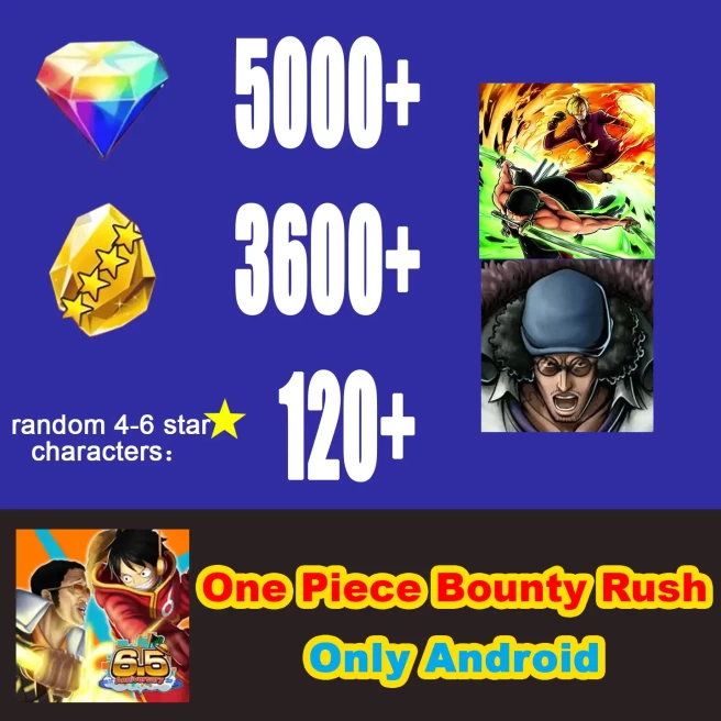 Global [Android/Only] [Zoro & Sanji + EX KUZAN] [5000+Gems] [3600+Golden Fragments] [120+ Random 4-6 Star Characters]