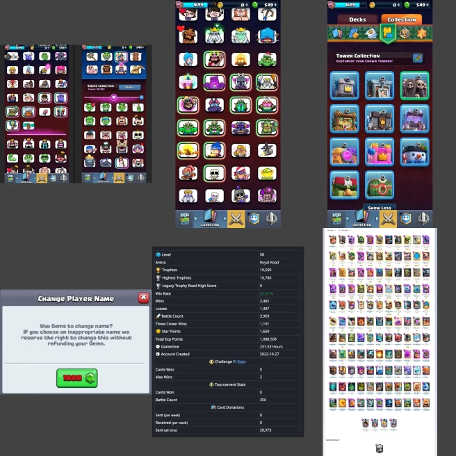 ■LVL:58 (GemValue:$17320) ■Cards: L15:11 L14:34 L13:25 ■Skins:10 ■HT:10780 ■Emotes:96 ■Full Access ■Instant Delivery ■A7225 ____________________