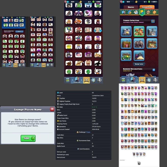 ■LVL:60 (GemValue:$18057) ■Cards:121 L16:4 L15:6 L14:22 L13:26 ■Skins:7 ■HT:10213 ■Emotes:101 ■Full Access ■Instant Delivery ■A7227 ____________