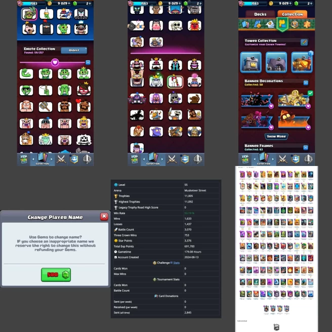 ■LVL:55 (GemValue:$10194) ■Cards:121 L16:1 L15:6 L14:4 L13:14 ■Skins:2 ■HT:11092 ■Emotes:59 ■Full Access ■Instant ■A7236 _______________________