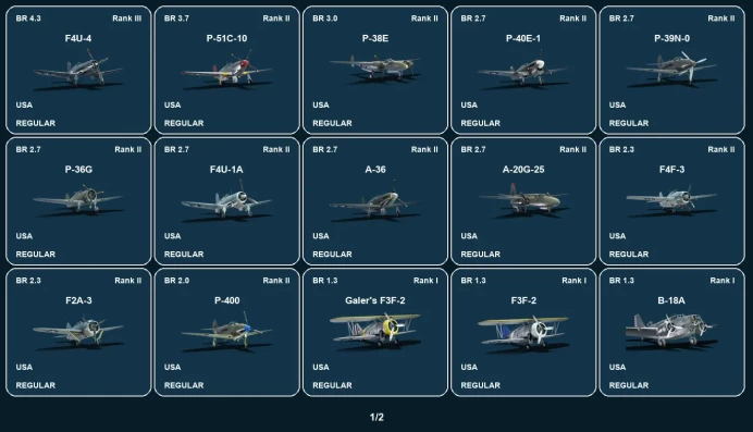 [STEAM] RANK 3 | F4U-4 | P-51C-10 | P-38E | P-40E-1 | P-39N-0 | P-36G | F4U-1A | A-36 | A-20G-25 | F4F-3 | F2A-3 | P-400 | Galer's F3F-2 | F3F-2