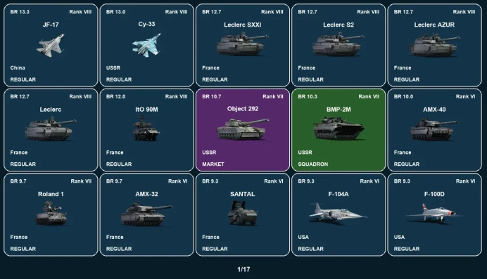 [STEAM] RANK 8 | JF-17 | Су-33 | Leclerc SXXI | Leclerc S2 | Leclerc AZUR | Leclerc | ItO 90M | Object 292 | BMP-2M | AMX-40 | Roland 1 | AMX-32
