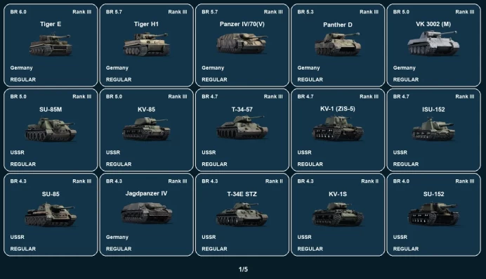[STEAM] RANK 3 | Tiger E | Tiger H1 | Panzer IV/70(V) | Panther D | VK 3002 (M) | SU-85M | KV-85 | T-34-57 | KV-1 (ZiS-5) | ISU-152 | SU-85