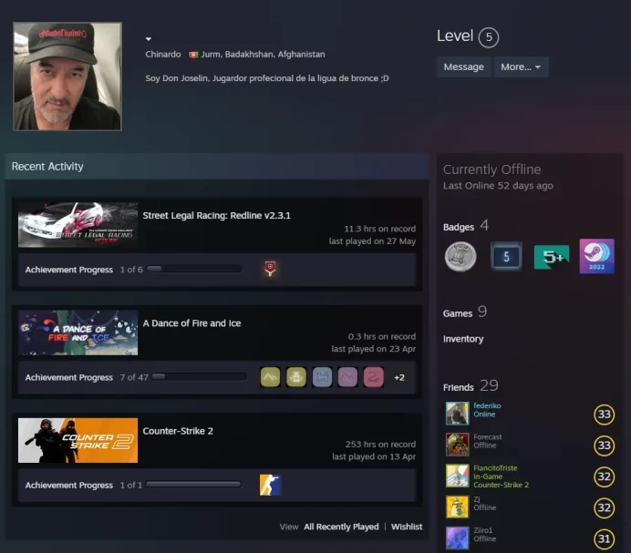 CS2 Prime 253 hours+4Medals(2024 Service Medal/Premier Season One Medal/5Y/Global Offensive Badge)Faceit Ready