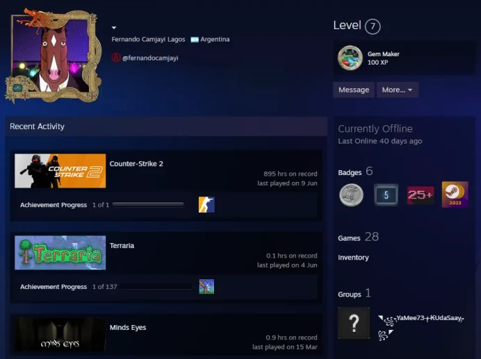 28Game-CS2 Prime 895 hours+5Medals(Operation Riptide Challenge/10 Year Birthday Coin/5Y/2025 Service Medal/Global Offensive Badge)Faceit Ready
