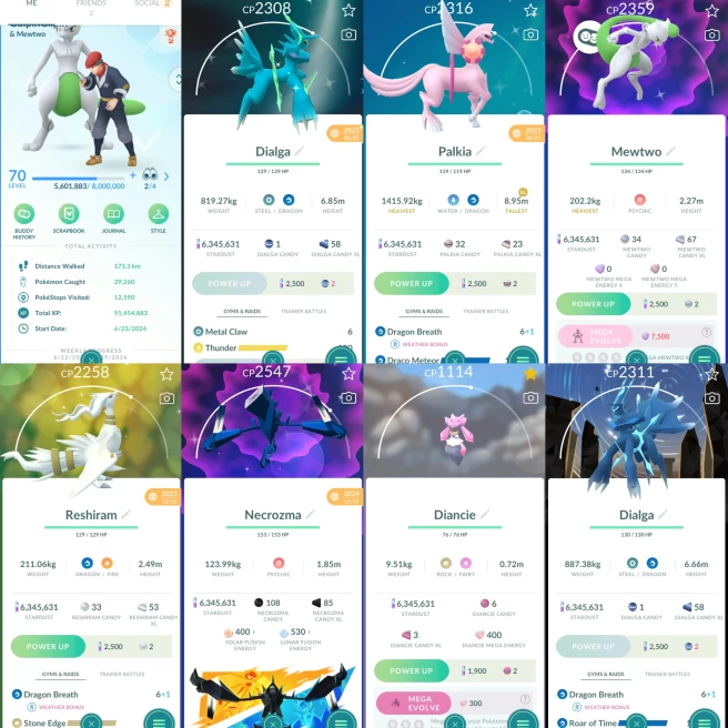 2379 Level 70 Eternatus Shiny Mewtwo Shiny Dialga Origin Shiny Palkia Origin