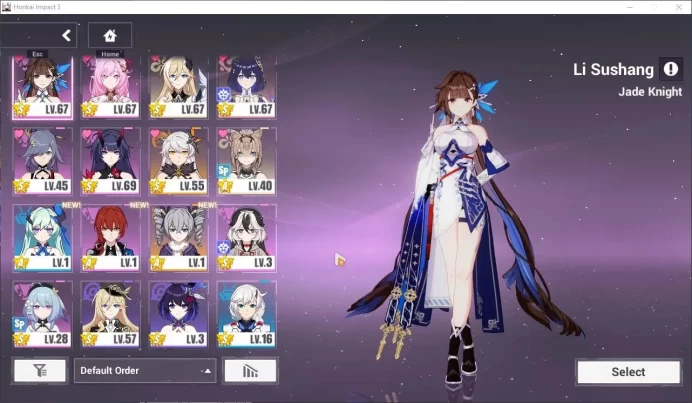 SEA|Lv 69|Full set [Elysia HoHe 4/4,Seele Wings 4/4]+Raiden Mei HeThunder,Durandal PEquinox,Etc|1 AOp+1 ELFs|Check SS|HI924
