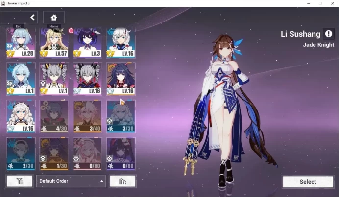 SEA|Lv 69|Full set [Elysia HoHe 4/4,Seele Wings 4/4]+Raiden Mei HeThunder,Durandal PEquinox,Etc|1 AOp+1 ELFs|Check SS|HI924