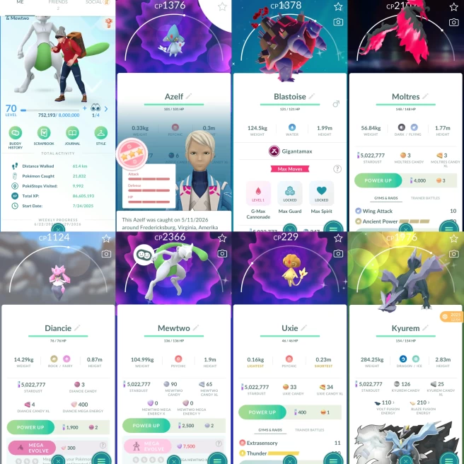 2382 Level 70 Shiny Mewtwo Shiny GMax Blastoise Shiny Kyurem Shiny Hydreigon BG