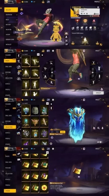 2104 - iOS Android - MENA - Level 65 - 169 Set - 3 Upgrade Gun - Car skin - Old set - Booyah pass - Golden Phantom Girl - Dance entrance - Lambo