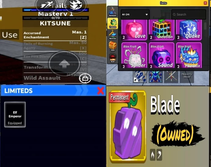 2034 - iOS Android - Global - Level Max - Use Kitsune No Mastry - ttk - Storge - Perm 1 - Accessories - Style 10 - Gun 5 - Race 5/7 - Swords 19
