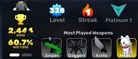 (ROBLOXRIVALS) ROBLOX3995 //ACCOUNT WITH RIVALS /LEVEL 328 /348 KEYS /DIAMOND WRAP /8STY CHARM /TOP WEAPONS /SKINS /2444 WINS