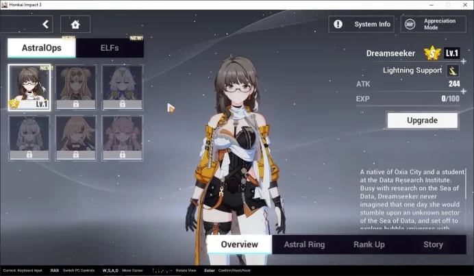 SEA|Lv 31|Seele Vollerei SP 1/4,Elysia Hi Love Elf,Kiana Kaslana HeVo,Raiden Mei CI,Etc|1 AOp+1 ELFs|1820 Crystal|Check SS|HI926