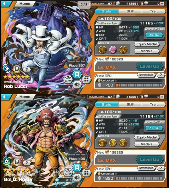 LVL 67 - HB 55 - 12 EX META 7 MAX - KUZAN MAX - ROB LUCCI MAX - ROGER V1 V2 MAX - LUFFY MAX - ZORO MAX - YAMATO MAX - SUPPORT 162 - BR279