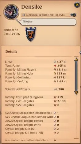 EU |345M Total Fame-23M Asset|Premium On|PVP/PVE|8 Weapon Lvl 110+/120|4 Off Hand Lvl 100+/120|22 Gear Lv 100+/120|314 LP|AO871