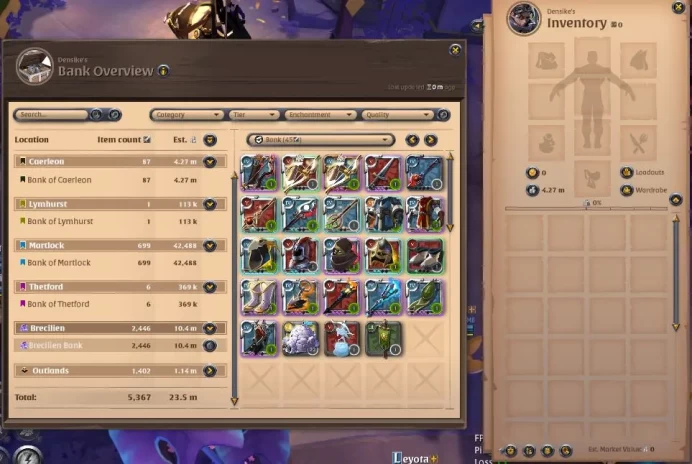 EU |345M Total Fame-23M Asset|Premium On|PVP/PVE|8 Weapon Lvl 110+/120|4 Off Hand Lvl 100+/120|22 Gear Lv 100+/120|314 LP|AO871