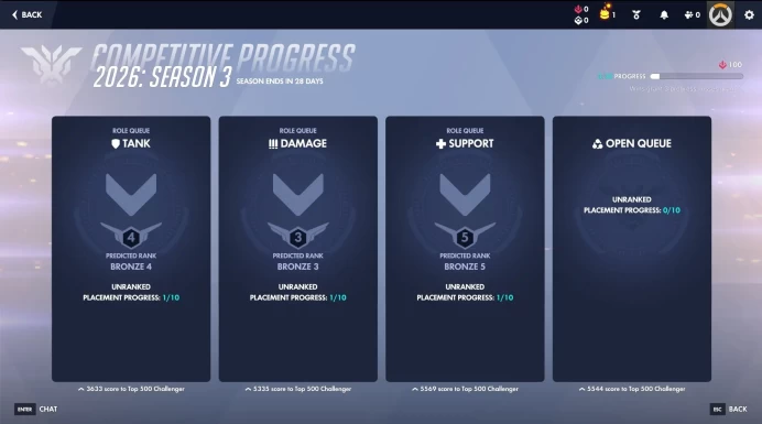 OW408//S3 2026 predict bronze 4 TANK + bronze 3 dps+ bronze 5 SUP accountFull access