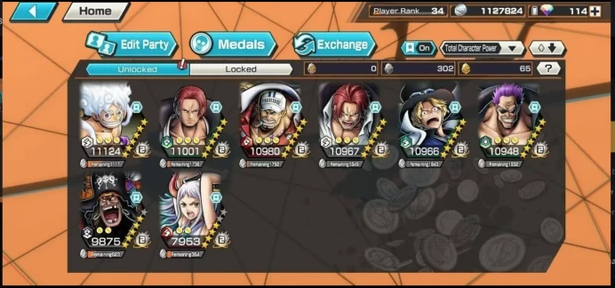 IOS Android  Level 34  EX 8  Luffy  Shenks Red  Sabo - Yamato  Tech - Zefir - Shenks Kamo Sary  Code1589
