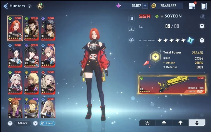 LV 89 ⸱ 263 SSR ⸱ 1.735 POWER TIER 44- ATK 51K ⸱ 37 HUNTER