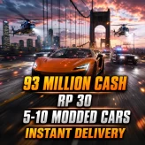 PS4 | 93 Million Cash | RP 30 | 5–10 Modded Cars | Full Access Account | Instant Access | Fast Delivery | GCLD1980