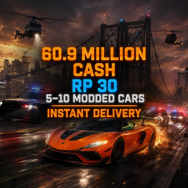 PS4 | 60.9 Million Cash | RP 30 | 5–10 Modded Cars | Full Access Account | Instant Access | Fast Delivery | GCLD1981