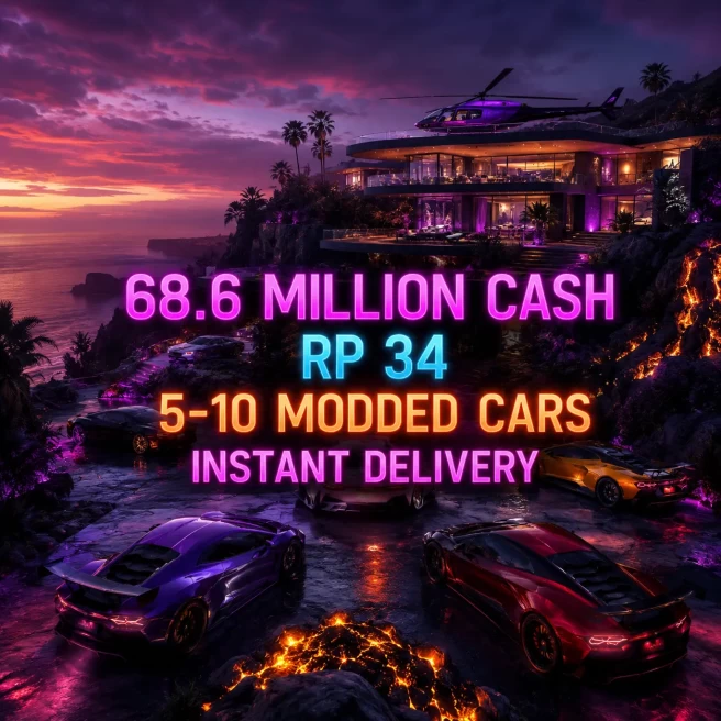 PS4 | 68.6 Million Cash | RP 34 | 5–10 Modded Cars | Full Access Account | Instant Access | Fast Delivery | GCLD1986