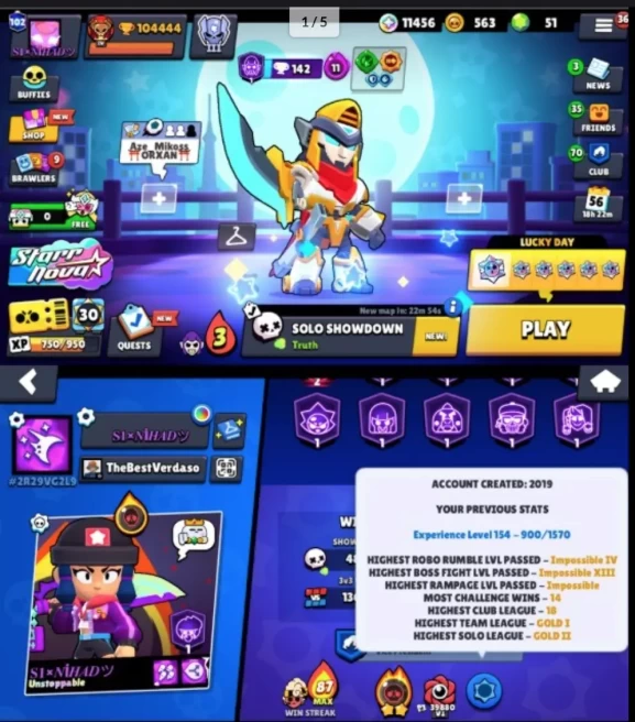 Brawl Stars 104K+ Trophies 70 Hypercharge  555 Skins  102 Brawlers