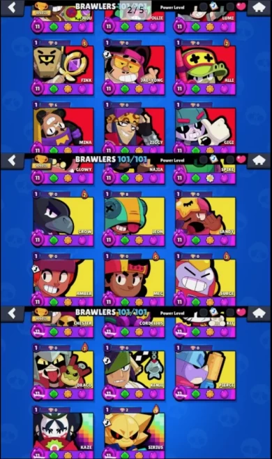 Brawl Stars  106k+ Trophies  101 Hypercharge  410 Skins  101 Brawlers  116k Gold