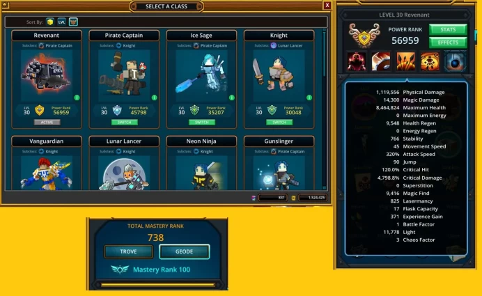 PC Top-End Trove Acc, all classes unlocked, all lvl 30 max, 1 class 57k+ PR, Lots of Dragons, Mounts, Wings + Lots of Items & GANDA + Flux