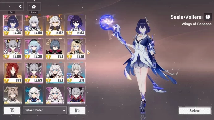 SEA|Lv 69|Bronya Silverwing[Fullset],Seele WOP 3/4,Kiana Kaslana HeVo 1/4,Durandal ValGlo 3/4,Etc|1 AOp+1 ELFs|Check SS|HI929
