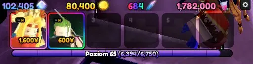 ROBLOX4228 //65 LVL 684 TRAIT REROLLS 102K GEMS 80KGOLD 1782000 Iced Tea
