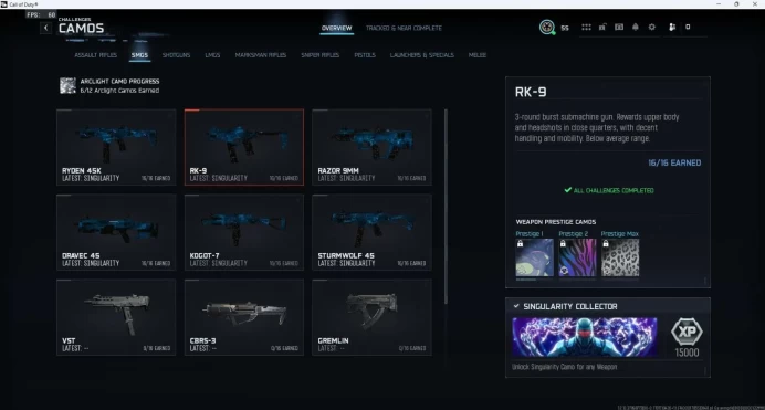 30/30 SINGULARITY | TEMPSEST/ARCHLIGHT/SHATTERED GOLD CAMOS |450 camos | Free NUCLEAR CARD | LEVEL 55 | INSTANT DELIVERY