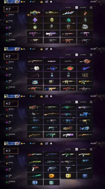 2186 - iOS Android - MENA - Level 57 - 56 Set - 1 Upgrade Gun - Car skin - Old set - Booyah pass - 1 Magic Cube