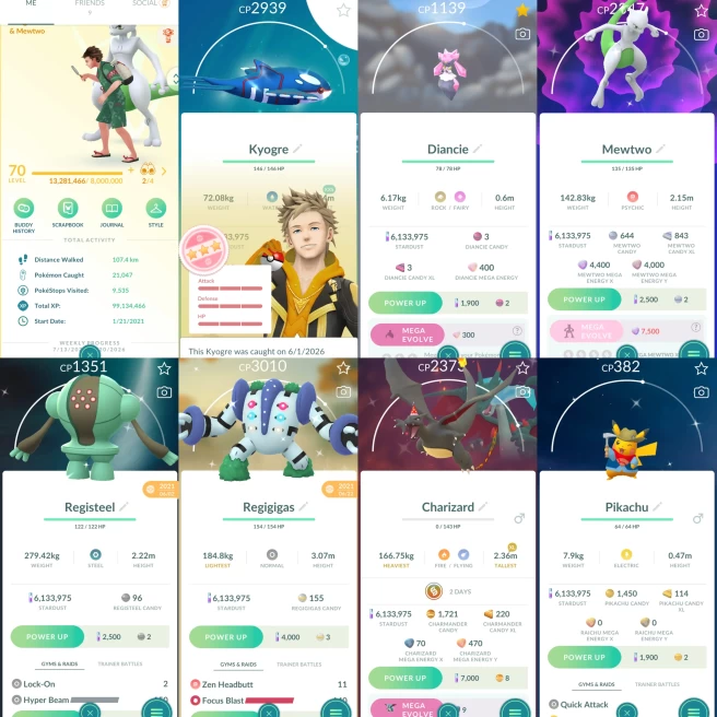 2427 Level 70 Shiny Mewtwo Shiny Charizard Shiny Mega Charizard Shiny Excavator Pikachu