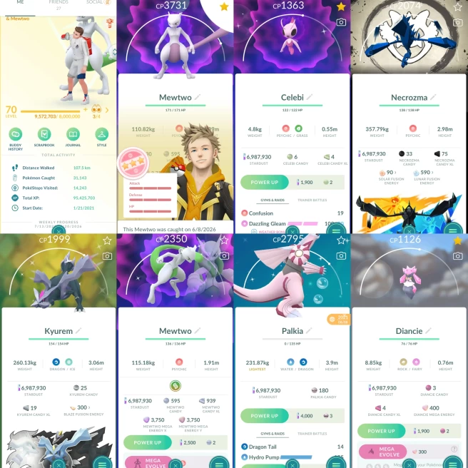 2429 Level 70 Mewtwo100 Shiny Celebi Shiny Mewtwo Shiny Mega Mewtwo Shiny Necrozma BG