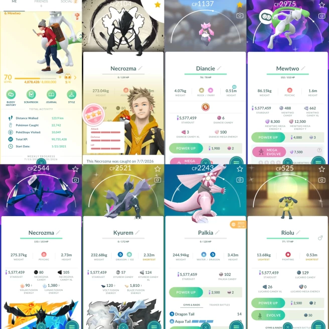 2430 Level 70 Necrozma BG 100iv Shiny Mewtwo Shiny Mega Mewtwo
