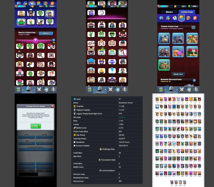 ■LVL:57 (GemValue:$11148) ■Cards:121 L16:2 L15:4 L14:6 ■Skins:6 ■HT:11272 ■Emotes:73 ■Full Access ■Instant Delivery ■A7250 _____________________