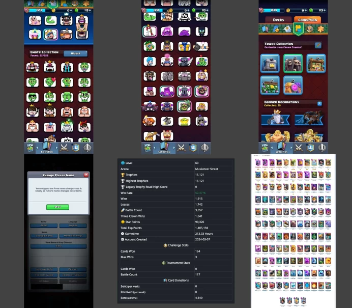 ■LVL:60 (GemValue:$13918) ■Cards:121 L16:4 L15:5 L14:7 ■Skins:4 ■HT:11121 ■Emotes:62 ■Full Access ■Instant Delivery ■A7253 _____________________