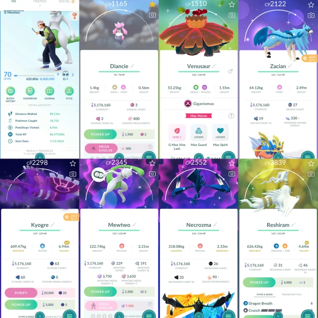 2432 Level 70 Mewtwo100 Shiny Mewtwo Shiny GMax Pikachu Shiny GMax Venusaur