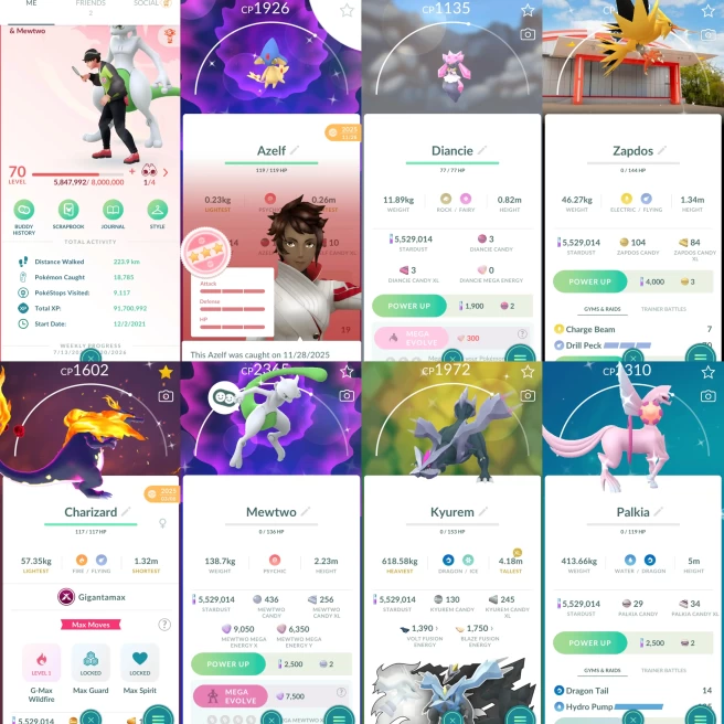 2436 Level 70 SHUNDO Azelf Shiny Mewtwo Shiny Mega Mewtwo Shiny GMax Charizard