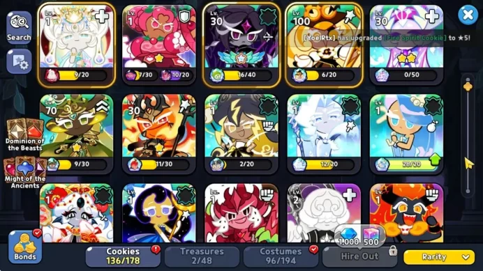 Dark Cacao|136 Cookies|3 Collab(Mira,Rumi,Glinda)|5 Beast(Burning,Salt,Shadow,etc)|4 Ancient|183k Crystal|Log Email|CRK100