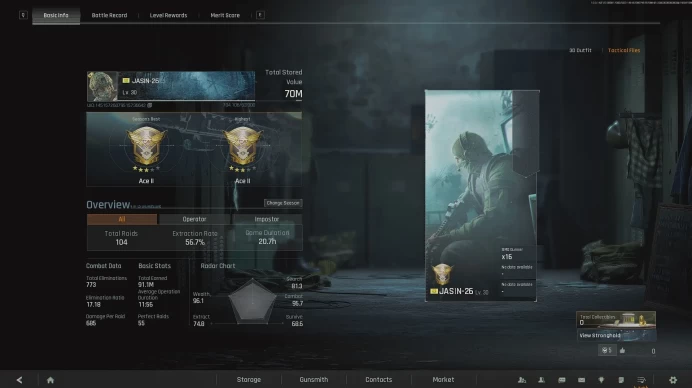 "3x3 Titanium Safe Case S6" 70M Stored Value] [57M+ Cash] [Ace II Rank] [Level 30] 100% Secure Full Access, Arena Breakout Infinite.