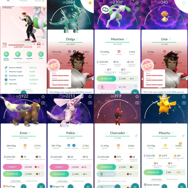 W065 Level 70 SHUNDO Uxie SHUNDO Dialga Shiny Mewtwo Shiny shadow Palkia