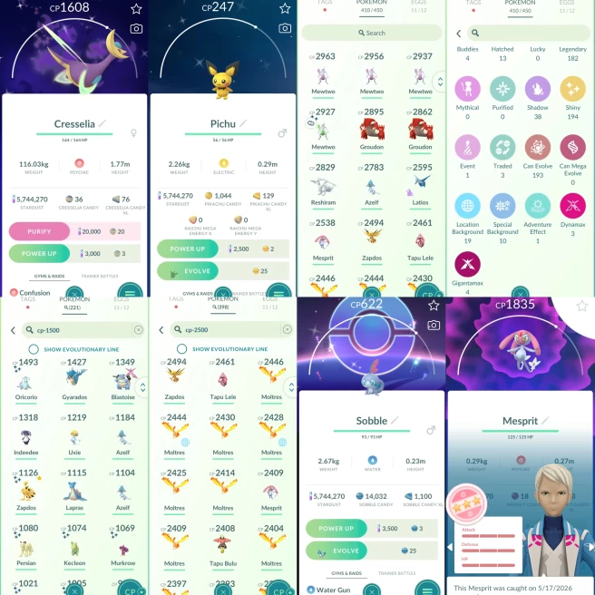 W069 Level 70 Mesprit100 Azelf100 Uxie100 Shiny Mewtwo Shiny Honedge Shiny Moltres PokePark Kanto Japan BG