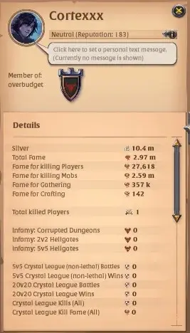 ASIA |2,97M Total Fame - 10,4M Silver|T8 Ore Miner Gather Equipment - T7 Broad Sword Build|80 LP|Take Gmail|Check SS|(AO872)
